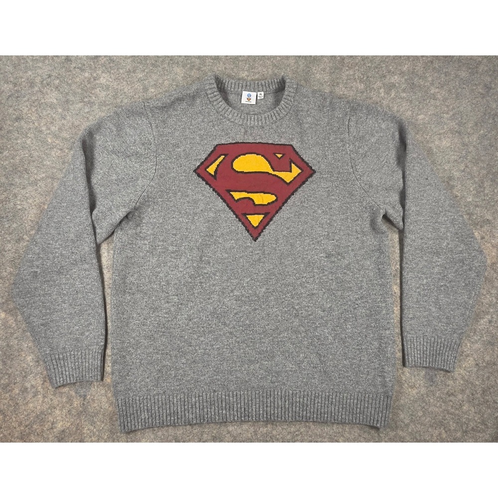 DC Comics Superman Grey Crewneck Sweater XL Shield Logo Knit Pullover C-Life